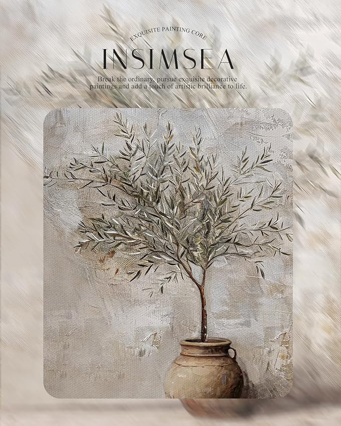 InSimSea Retro Gold Framed Wall Art, Vintage Olive Tree in Vessel Home Wall Decor, Canvas Print Artwork, Farmhouse Country Decor, Antique Picture Frame Still Life Botanical Paintings, 11x14 Inch