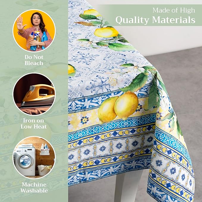 Maison d' Hermine Table Cloth Square Table 100% Cotton 60 x 60 Inches Tablecloth Reusable Decorative for Dining Room Farmhouse Home Valentines Day Decorations Spring Summer - Citrus