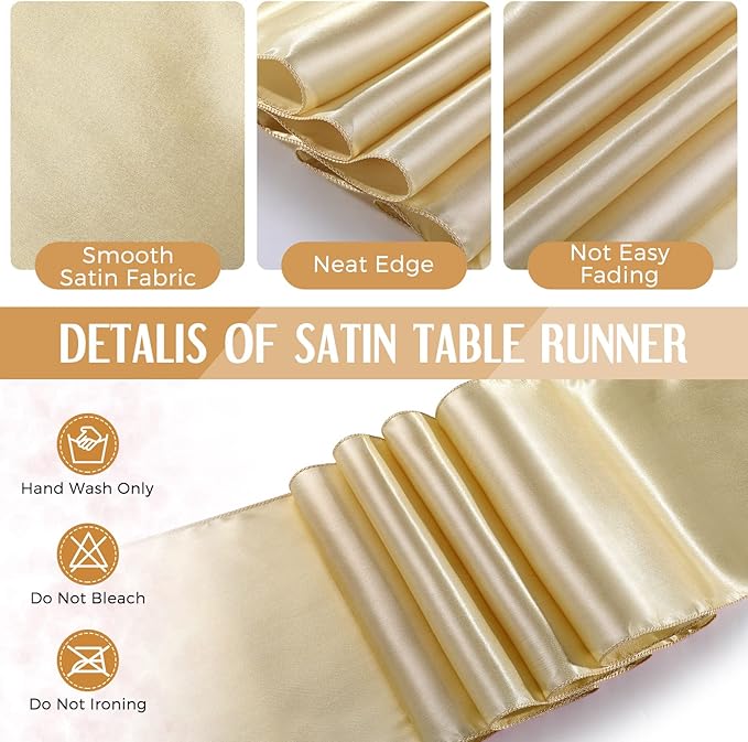Breling 8 Pack White and Gold Disposable Plastic Tablecloths and Satin Table Runner Set, 54 x 108 Inch Tablecloth, 12 x 108 Inch Table Runners for Wedding First Communion Baby Shower Graduation