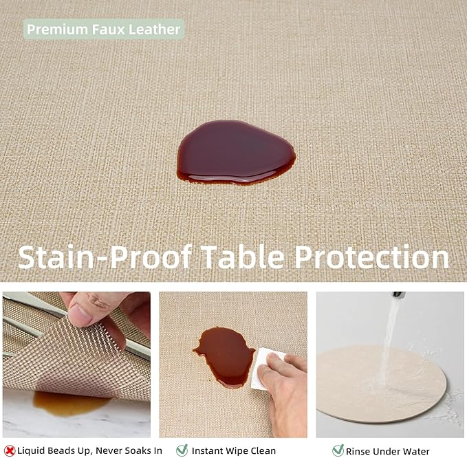 Round Wipeable Placemats Set of 6 – Faux Leather Round Table Mats, Waterproof & Washable Vinyl Placemats, Circle Design for Dining Table Decor– Taupe