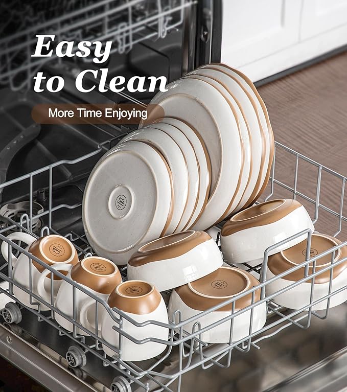 Lareina Plates and Bowls Set, 12 Pieces Farmhouse Ceramic Dinnerware Sets, Scratch Resistance, Dishwasher Microwave Safe, Vanilla White