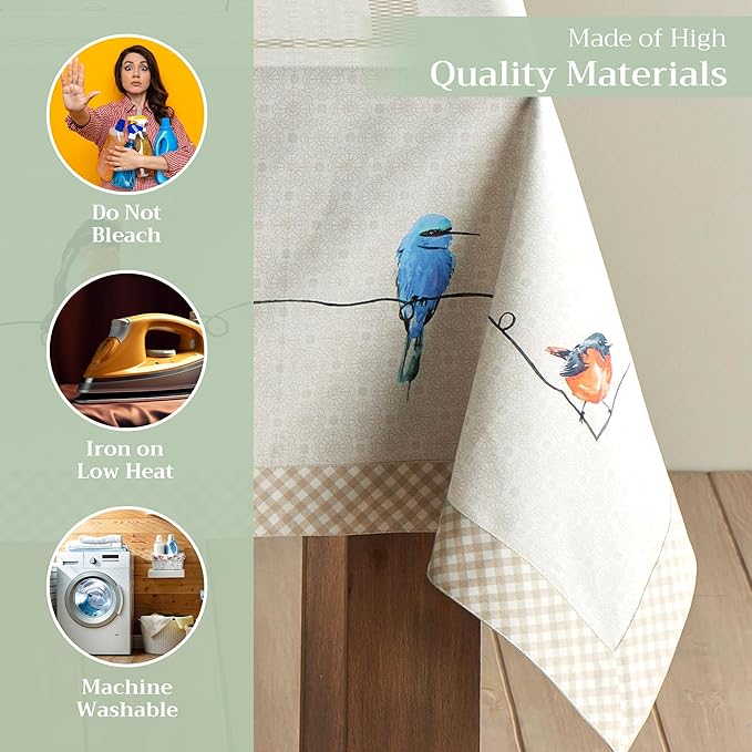 Maison d' Hermine Table Cloth Rectangle Table 100% Cotton 70 x 120 Inches Tablecloth Reusable Decorative for Dining Room Farmhouse Home Valentines Day Decorations Spring Summer - Birdies on Wire