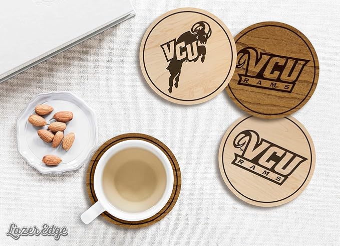 LazerEdge Virginia Commonwealth Wooden Coaster Set - Cherry Wood - Officially Licensed Product - 4-Pack