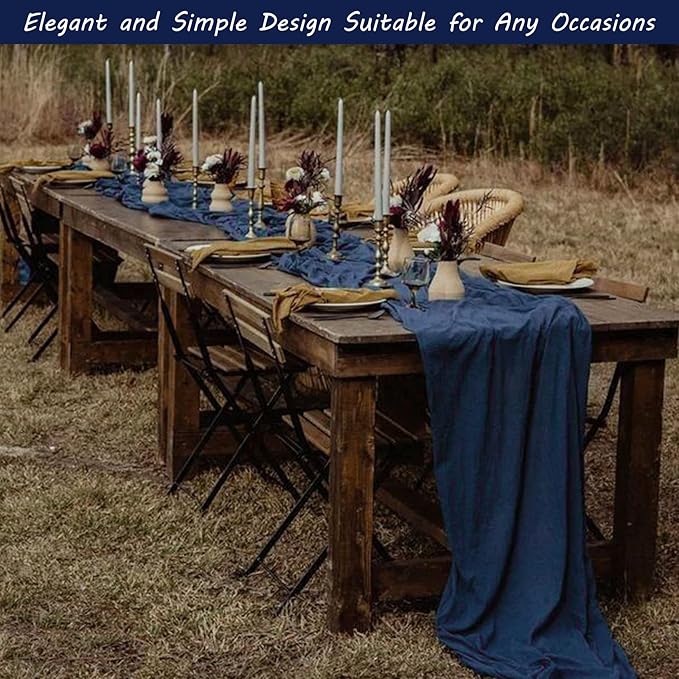 12 Pack 13Ft Cheesecloth Table Runner 35x157 Inch Boho Gauze Table Runner Cheese Cloth Long Rustic Table Runners for Wedding Bridal Shower Birthday Party Table Decor (Navy Blue)