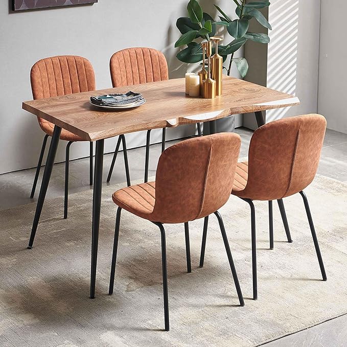 Rectangular Dining Table Set for 4 with PU Leather Chairs - Modern Kitchen Table and Chairs Set for Small Spaces - Brown