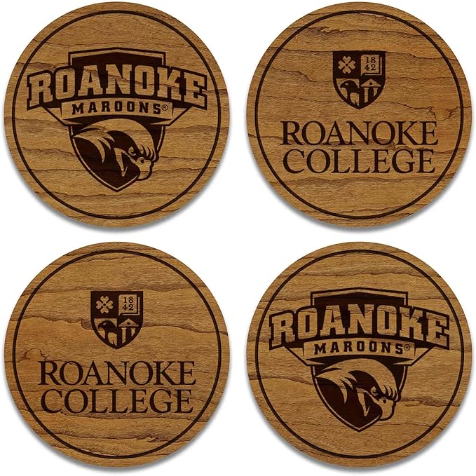 LazerEdge Roanoke Maroons Wooden Coaster Set - Cherry Wood - Officially Licensed Product - 4-Pack