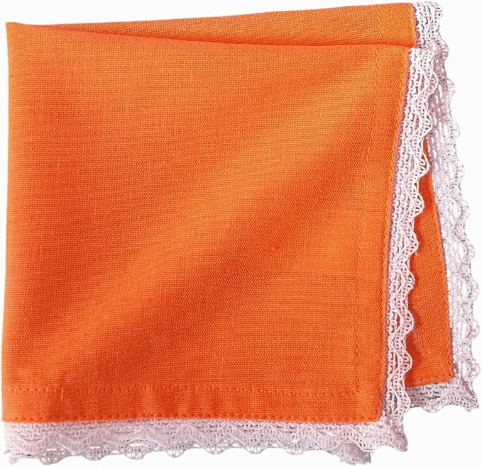 Fingercraft Dinner Cloth Napkin Cotton Linen Blend 12 Pack 12In Mitered Corners with Elegant Lace for Everyday Use Napkins Cloth are Pre Shrunk and Good Absorbency Rust