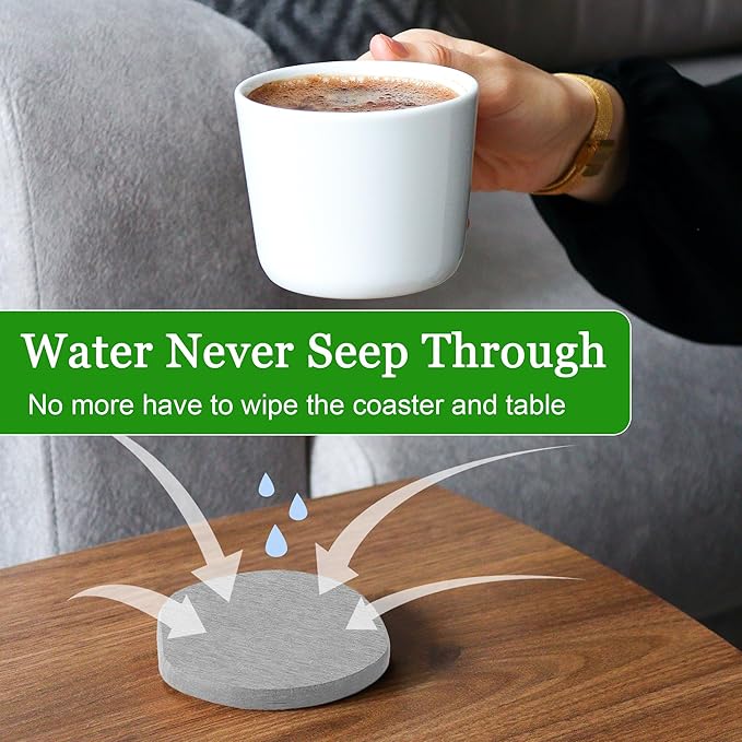 Diatomaceous Earth Coasters Set of 2 for Drinks, Moisture Water Absorbent Stone Coasters for Table Desk at Work, Water Absorbing Instant Drying Diatomite, Modern Light Grey