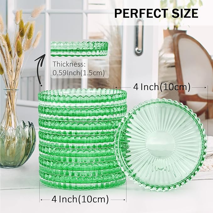 Vintage Glass Coasters, GOH DODD Set of 8 Crystal Coasters Tabletop Protection for Drinks, Home Decor, Kitchen, Living Room, Patio, Wedding, Party, Housewarming Gifts, Clear Green