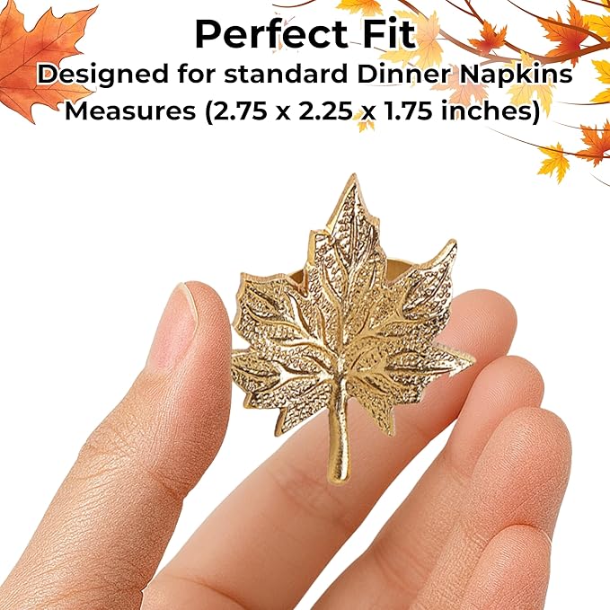 CLEENTABLEThanksgiving Napkin Rings Set-12 Pcs Fall Napkin Holders Metal Leafs Rings Holders Buckle Table Decor for Autumn Thanksgiving Halloween Wedding Home Party Supplies Antique Gold
