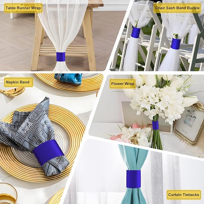 Christmas Napkin Rings Set of 100, 2 Colors in 1, Reusable Adjustable Napkin Bands for Holiday Parties, Wedding, Thanksgiving Table Decor, Waterproof Tear-Proof (Blue) Great Gift Idea