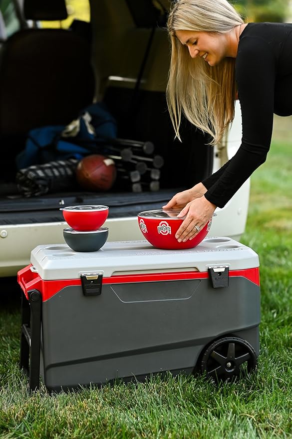 Ohio State Buckeyes Large Insulated Serving Bowl with Lid (3Q /100oz) - Officially Licensed Stainless Steel Thermal Bowl - Double-Walled, Vacuum Insulated Bowl, Hot & Cold Food, Tailgates & Game Day