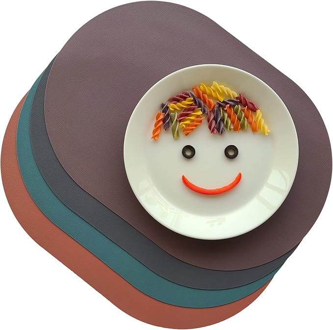 Silicone Placemats Set of 4 - Heat Resistant Washable and Wipeable Non Slip Place Mats, Waterproof Modern Dining Table Mats, Oval 16.9"x11.8"(Harmony)