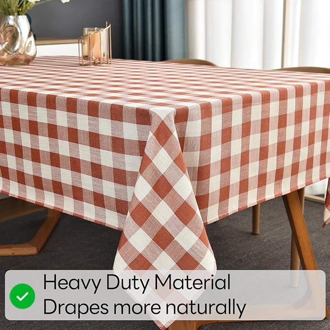 Gingham Table Cloth for Rectangle Tables Orange Checkered Plaid Tablecloth Heavy Duty Cotton Blend Washable & Wrinkle Table Cover for Outdoor Kitchen Dining Picnic Camping (52x70 Inch)