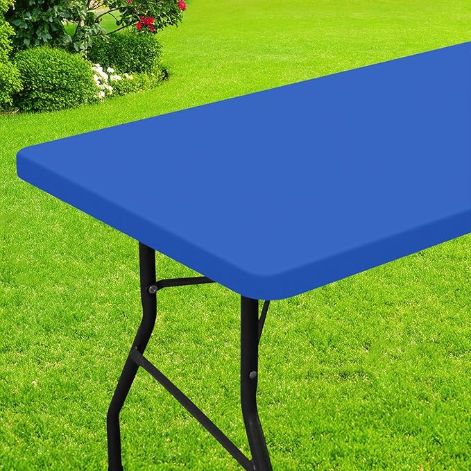 Smiry Rectangle Picnic Table Cloth, Waterproof Elastic Fitted Tablecloths for 5 Foot Tables, Washable Polyester Table Cover for Camping, Indoor and Outdoor (Blue, 30"x60")