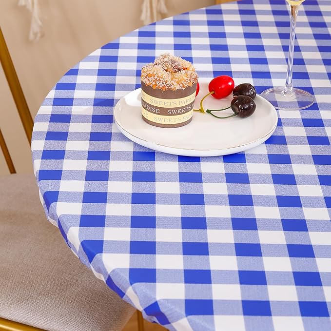 Walrus Round Vinyl Fitted Tablecloth with Flannel Backing Elastic Edge Design Table Cover Waterproof Oil-Proof PVC Table Cloth Stain-Resistant Best for 45"-56" Round