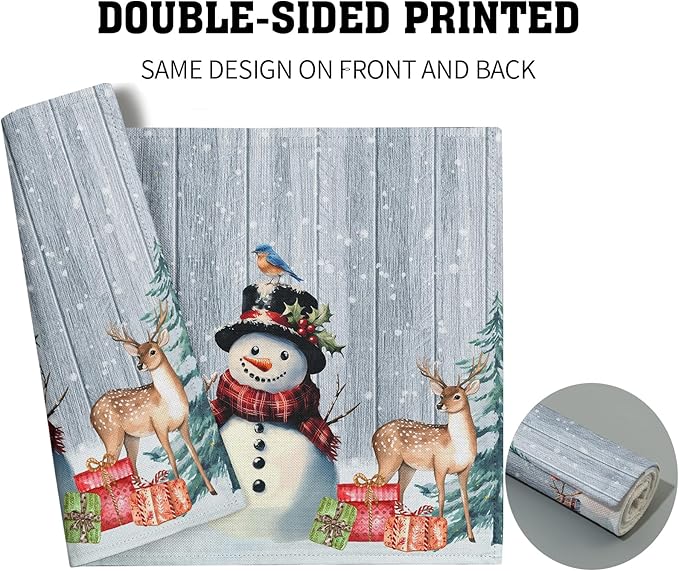 Winter Snowman Placemats Set of 4 - Xmas Tree Reindeer Snow Place Mats 12x18 Grey Wood Table Mats Kitchen Mats for Party Dining Table