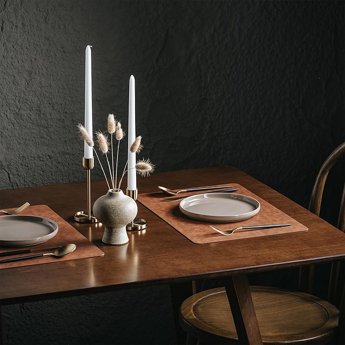 DOLOPL Thanksgiving Placemats Set of 12 Reversible Dual-Color Table Placemats – Heat Resistant Wipeable & Washable Place Mats, Luxury Faux Leather Table Mats for Table Decor(Reddish Brown & Brown)