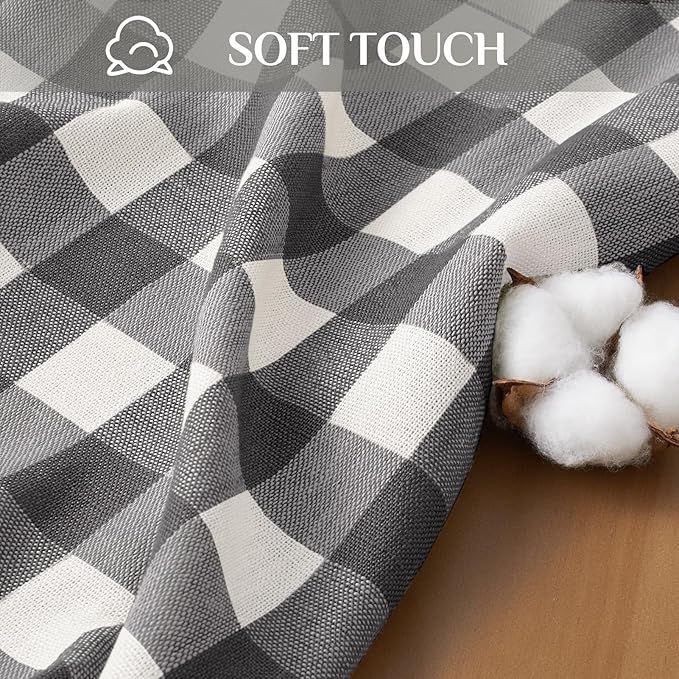 Softalker Checkered Tablecloth Rectangle, Outdoor Linen Cotton Gingham Table Cloth with Tassel, Heavy Duty Wrinkle Free Buffalo Plaid Table Cover for Kitchen Dining Home Party - 55 x 70 Inch, Black
