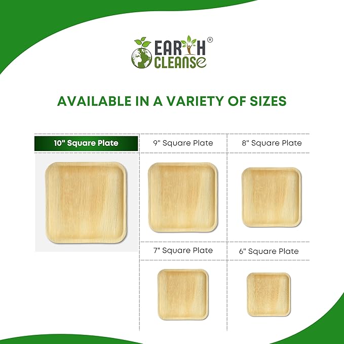 Compostable Palm Leaf Plates 10 Inch Square (100 Pack) | Disposable Biodegradable Plates Like Bamboo & Wooden | Microwave & Oven Safe | Eco-Friendly