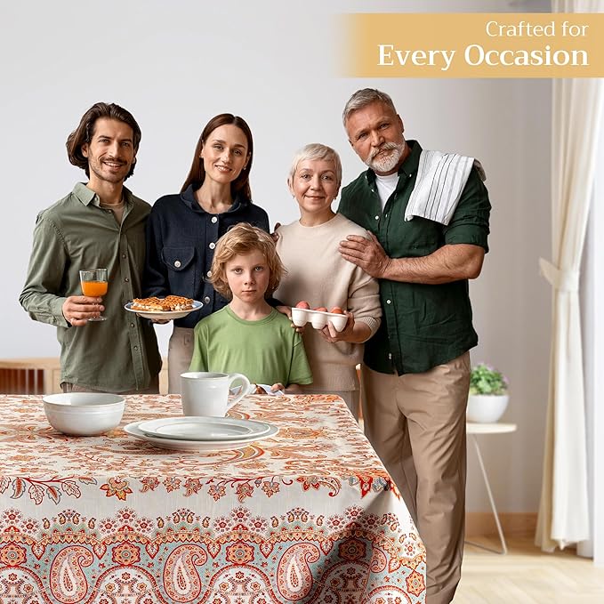 Maison d' Hermine Table Cloth Rectangle Table 100% Cotton 60 x 90 Inches Fall Tablecloth Reusable Everyday Use for Thanksgiving Christmas Decorations Dining Farmhouse Party (Cachemire)