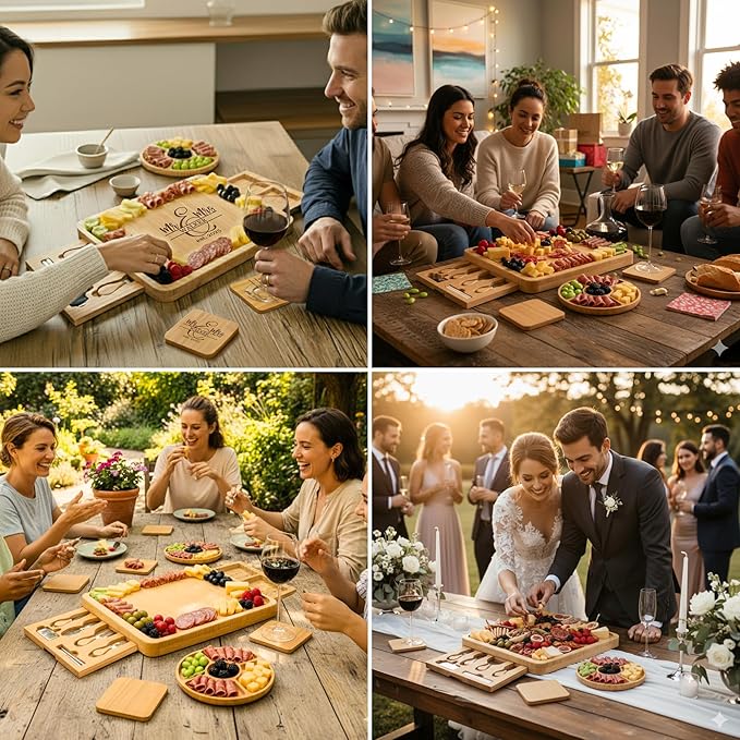 Personalized Bamboo Charcuterie Board Set with Fruit Tray - Housewarming, New Home, Gift for Couples, Wedding, Anniversary, Birthday, Bridal Shower, Women, Men, Valentines Day Gifts for Her, Him