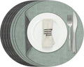 Myir JUN Round Placemats Dual Sided, Faux Leather Place Mats Set of 8 Indoor for Dining Table Outdoor Non-Slip Washable Table Mats (Set of 8, Gray Sage Green)