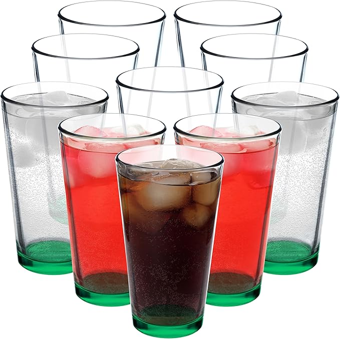 DISCOUNT PROMOS Beer Pint Glasses 16 oz. Set of 10, Bulk Pack - Heavy Duty Glassware for Restaurant, Thick Base and Walls, Stackable - Green