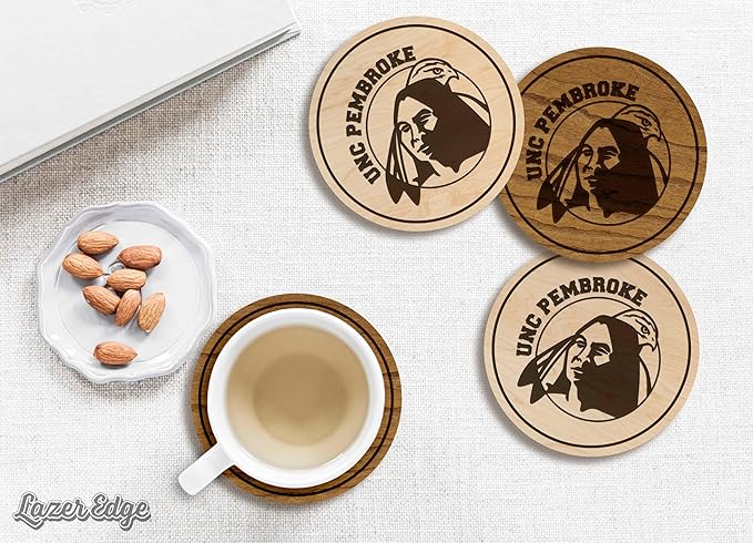 LazerEdge UNC Pembroke Braves Wooden Coaster Set - Maple Wood - Officially Licensed Product - 4-Pack