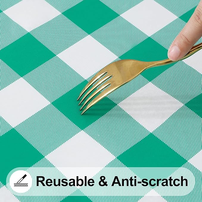 Smiry Rectangle Picnic Table Cloth, Elastic Waterproof Fitted Vinyl Tablecloths, Flannel Backed Buffalo Plaid Table Covers for Dining, Camping, Outdoor (White and Green, 24" x 48")