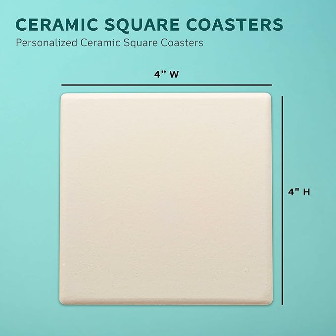 10 4" Square Ceramic Coasters Set - Cork Bottom, Serve Ware - Natural