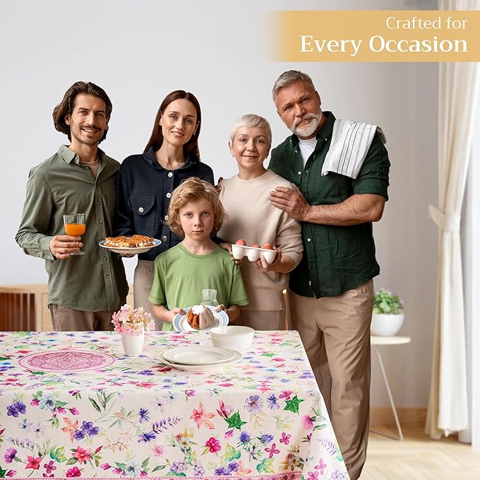 Maison d' Hermine Table Cloth Square Table 100% Cotton 54 x 54 Inches Tablecloth Reusable Decorative for Dining Room Farmhouse Home Valentines Day Decorations Spring Summer - Chardon