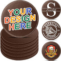 Custom Personalized Leather Coasters - Set of 6 | DIY Name, Photo, or Logo Coasters for Coffee Table, Bar, Beer, Wine | Ideal Housewarming Gift, Brown