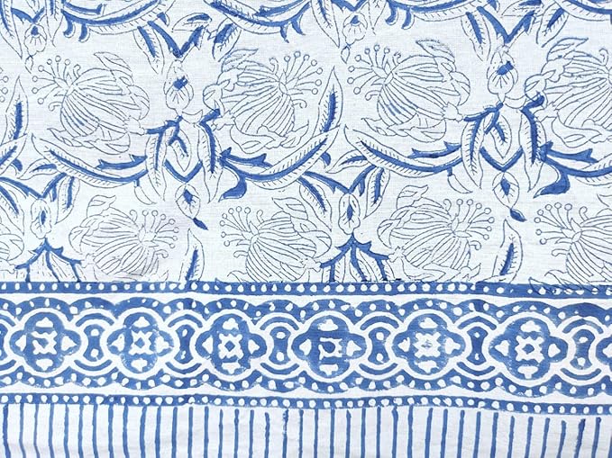 ATOSII ‘Santorini’ 100% Cotton Fall Tablecloth, Handblock Print Blue Rectangle Table Cloth for Kitchen I Dining Table Linen I Parties Wedding Christmas Thanksgiving I Fall Decor 60 X 90 Inches