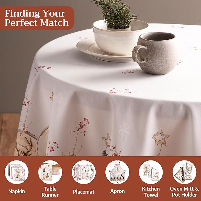 Maison d' Hermine Table Cloth Round Table 100% Cotton 63 Inches Fall Tablecloth Reusable Everyday Use for Thanksgiving Christmas Decorations Dining Farmhouse Party (Mountain Life)