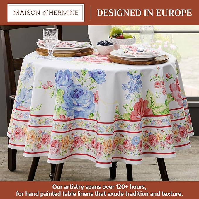 Maison d' Hermine Table Cloth Round Table 100% Cotton 69 Round Inches Tablecloth Reusable Decorative for Dining Room Farmhouse Home Valentines Day Decorations Spring Summer - Vintage Floral