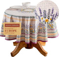 Maison d' Hermine Table Cloth Round Table 100% Cotton 63 Round Inches Tablecloth Reusable Decorative for Dining Room Farmhouse Home Valentines Day Decorations Spring Summer - Fanny Lavender