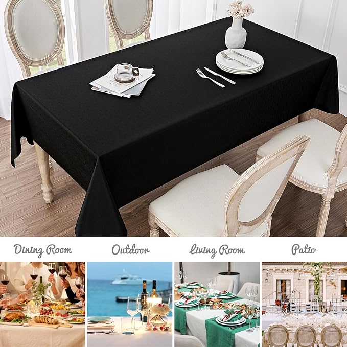 Rectangle Tablecloth Waterproof 60x84 inch Linen Textured Table Cloth Stain and Wrinkle Resistant Washable, Decorative Fabric Table Cover for Dining, Party and Camping, Black