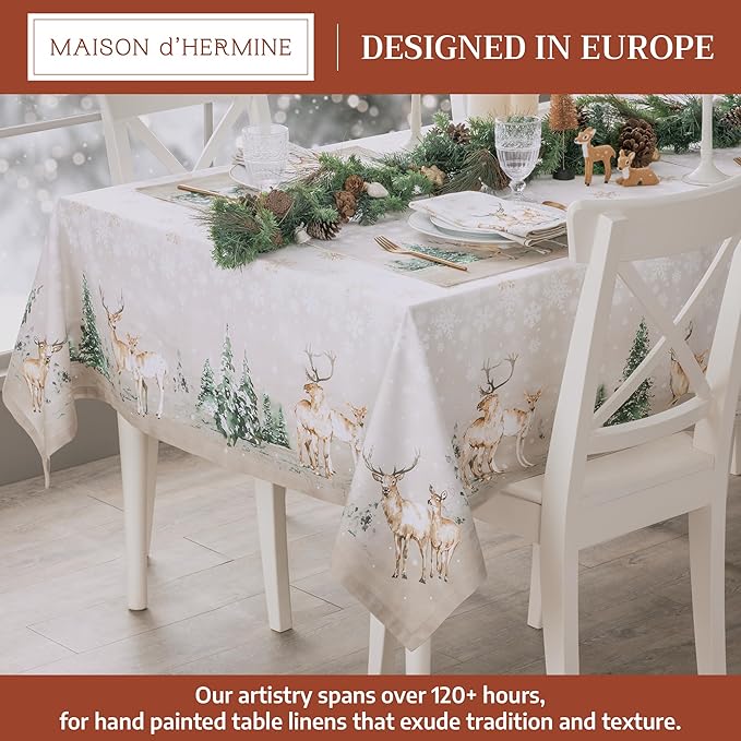 Maison d' Hermine Table Cloth Rectangle Table 100% Cotton 54 x 72 Inches Fall Tablecloth Reusable Everyday Use for Thanksgiving Christmas Decorations Dining Farmhouse Party (Deer in The Woods)