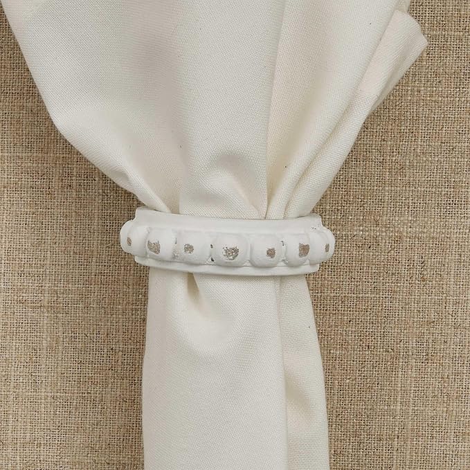 Split P Sun Washed Bead Napkin Ring Set of 4 | Rustic Cream Mango Wood Napkin Holders with Beaded Design | 0.75" x 2.5" | Farmhouse, Coastal & Boho Table Decor