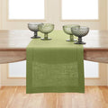 Solino Home Linen Moss Green Table Runner 36 Inches - 100% Pure Linen Small Table Runner 14 x 36 Inch for Dresser and Coffee Tables - Classic Hemstitch - Winter, Spring, Easter, St Patricks Day