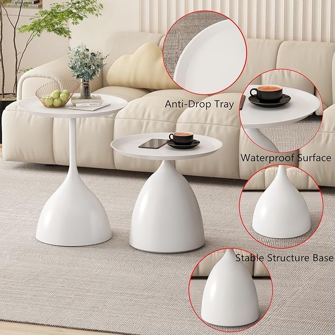 Nesting Tables, Off-White Side Tables, Modern End Tables for Living Room Nesting Coffee Table Set of 2,Console Table Pedestal Tables