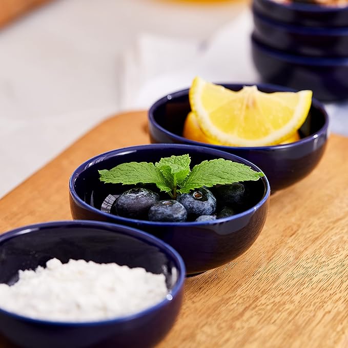 Ceramic Pinch Bowls,2.7 oz Mini Prep Dip Bowl Set,Small Dipping Salsa Charcuterie Soy Sauce Side Dish for Sushi,Set of 6(Blue)