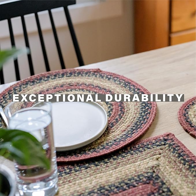 Homespice Highland Jute Braided Table Runner, Rustic Cabin Decor, Set of 2, Multicolor Oval 8x28 - Rich Colors, Easy to Clean, Durable and Protects Furniture