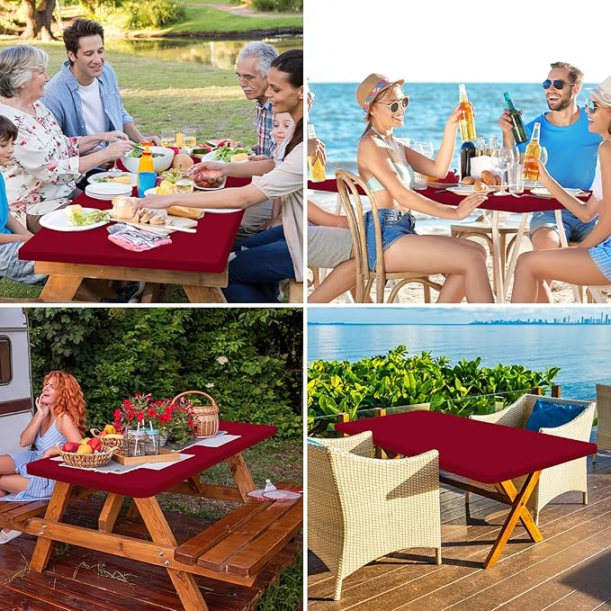 homing 2 Pack Rectangle Table Cloth, Elastic Fitted Fabric Tablecloth Fits for 6 Foot Folding Tables, Washable Table Cover for Picnic, Camping, Indoor & Valentine's Day (Wine Red, 30" x 72")