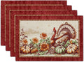 Giwawa 4PCs Thanksgiving Placemats 12x18 Inch Fall Harvest Turkey Autumn Pumpkin Sunflowers Corn Place Mat Non Slip Heat Resistant Table Mats for Kitchen Dining Tabletop Holiday Farmhouse Decor