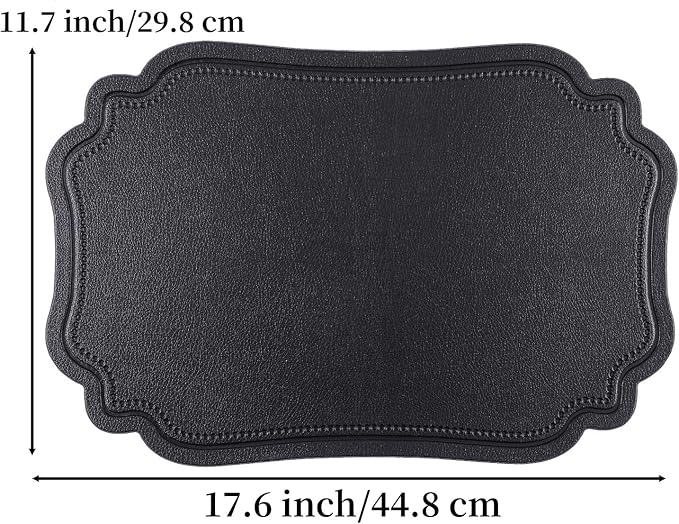 XINYUN Black Placemats Set of 6 Reversible Faux Leather Place Mat Wipeable Heat Resistant Non Slip Anti Oil Waterproof Eco-Friendly Table Mats Patio Placemats for Dining Table, Large