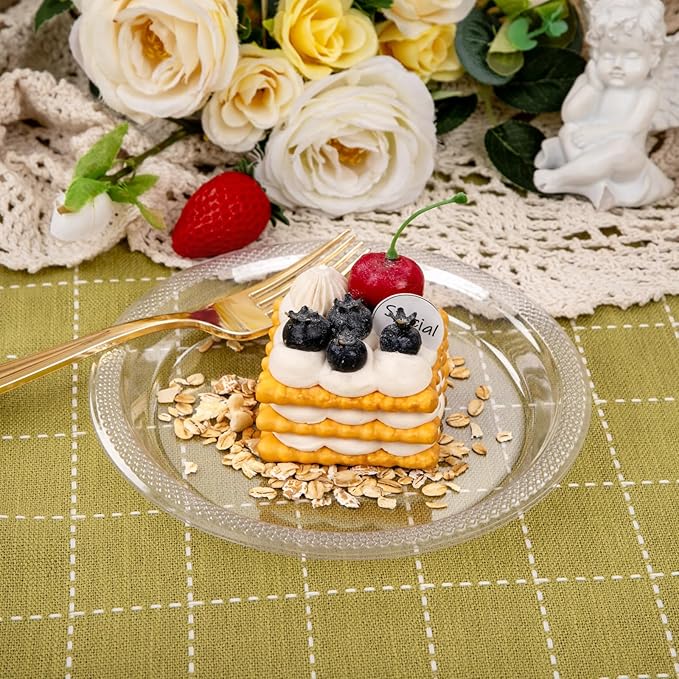 WELLIFE 7 Inch Clear Dessert Plates 150 Count, Clear Disposable Plastic Plates for Party Dessert Cake Appetizers Salad Wedding Engagement St. Patrick's Day Easter