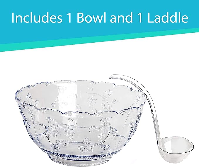 Premium Quality Plastic Punch Bowl With Ladle - Large 2 Gallon Bowl With 5 oz Ladle by Upper Midland Products