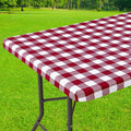 Smiry Rectangle Picnic Table Cloth, Elastic Waterproof Fitted Vinyl Tablecloths, Flannel Backed Buffalo Plaid Table Covers for Dining, Camping, Outdoor (Burgundy and White, 30" x 60")